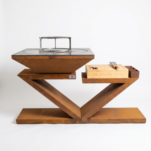Brasero plancha carré ∅ 90 cm en acier Corten - Structure en V