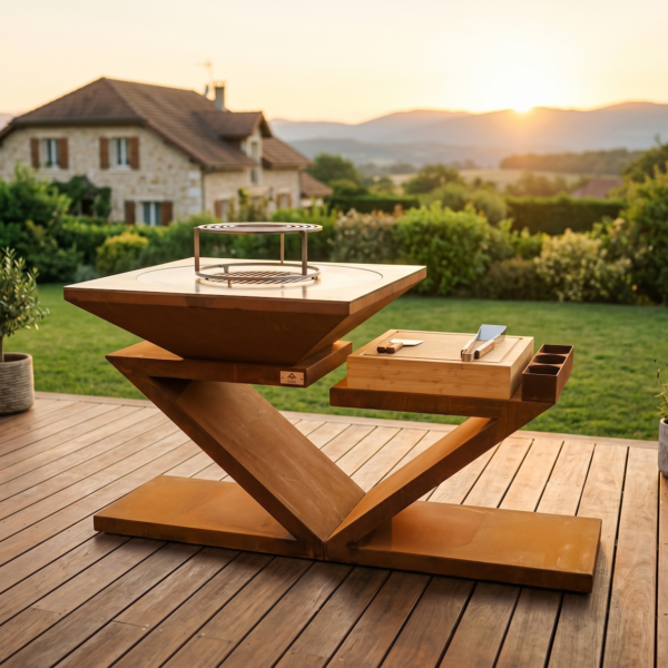 L'Alpin - Brasero plancha carré ∅ 90 cm Corten - Structure en V