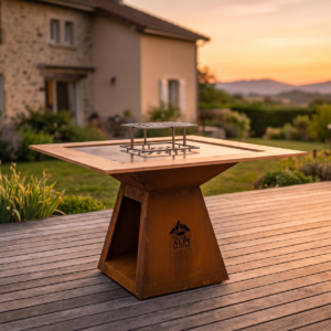 Plateau - Brasero plancha carré ∅ 100 cm corten en forme trapèze