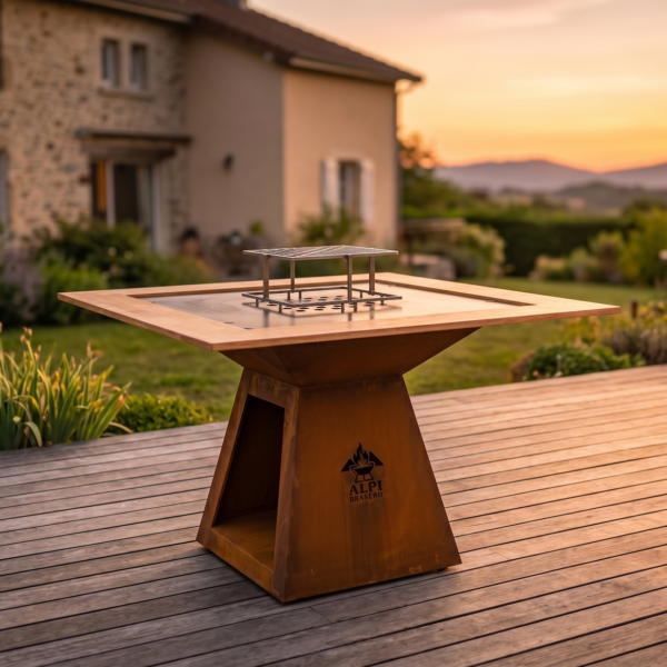 Plateau - Brasero plancha carré ∅ 100 cm corten en forme trapèze