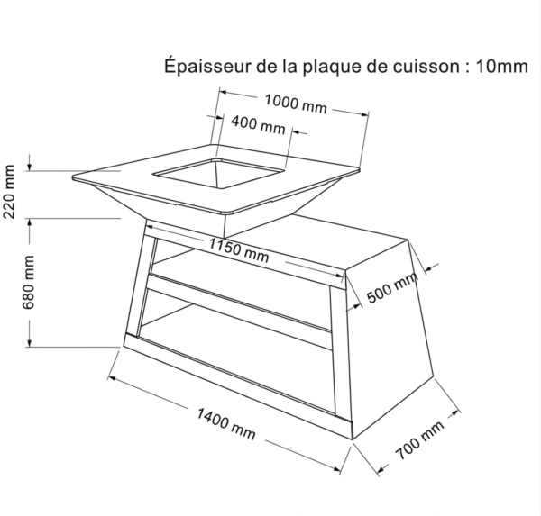 Dimensions du brasero plancha Refuge