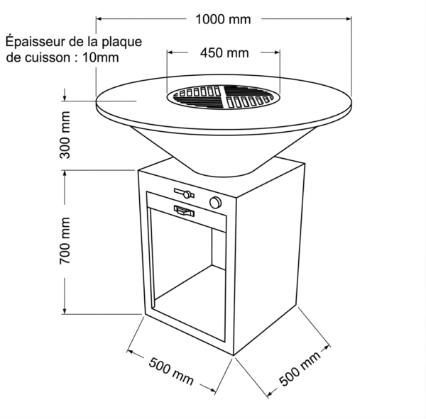 Dimensions du brasero plancha rond ∅ 100 cm