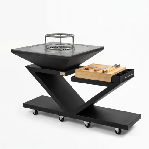 Brasero plancha carré ∅ 90 cm en acier noir - Structure en V