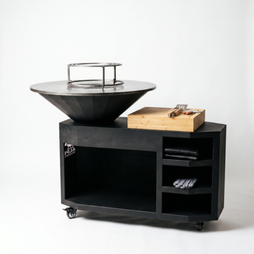 Brasero plancha rond ∅ 100 cm acier noir - Structure meuble